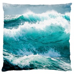 Ai Generated Waves Ocean Sea Tsunami Nautical Blue Sea Large Premium Plush Fleece Cushion Case (two Sides) by Cowasu