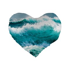 Ai Generated Waves Ocean Sea Tsunami Nautical Blue Sea Standard 16  Premium Flano Heart Shape Cushions by Cowasu