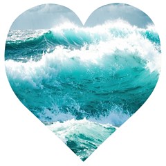 Ai Generated Waves Ocean Sea Tsunami Nautical Blue Sea Wooden Puzzle Heart by Cowasu