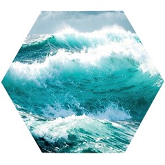 Ai Generated Waves Ocean Sea Tsunami Nautical Blue Sea Wooden Puzzle Hexagon by Cowasu