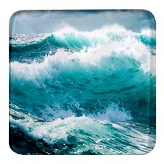 Ai Generated Waves Ocean Sea Tsunami Nautical Blue Sea Square Glass Fridge Magnet (4 Pack)