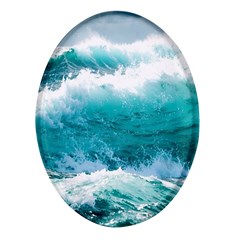 Ai Generated Waves Ocean Sea Tsunami Nautical Blue Sea Oval Glass Fridge Magnet (4 Pack) by Cowasu