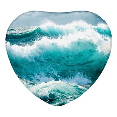 Ai Generated Waves Ocean Sea Tsunami Nautical Blue Sea Heart Glass Fridge Magnet (4 Pack)