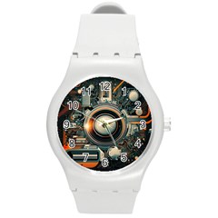 Illustrations Technology Robot Internet Processor Round Plastic Sport Watch (m) by Cowasu