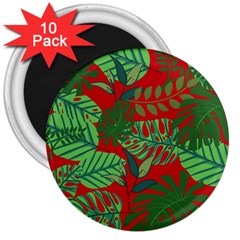 Leaves Leaf Nature Pattern Red Green 3  Magnets (10 Pack)  by Cowasu