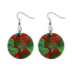 Leaves Leaf Nature Pattern Red Green Mini Button Earrings by Cowasu