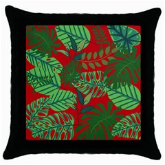 Leaves Leaf Nature Pattern Red Green Throw Pillow Case (black) by Cowasu