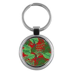 Leaves Leaf Nature Pattern Red Green Key Chain (round) by Cowasu