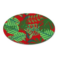 Leaves Leaf Nature Pattern Red Green Oval Magnet by Cowasu