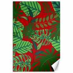 Leaves Leaf Nature Pattern Red Green Canvas 24  X 36  by Cowasu