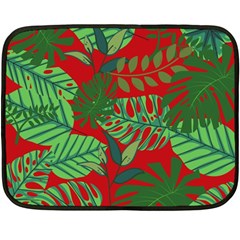 Leaves Leaf Nature Pattern Red Green Fleece Blanket (mini) by Cowasu