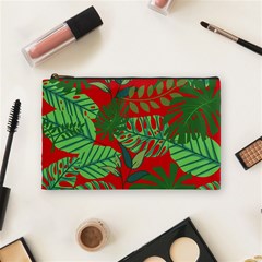 Leaves Leaf Nature Pattern Red Green Cosmetic Bag (medium) by Cowasu