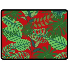 Leaves Leaf Nature Pattern Red Green Fleece Blanket (large) by Cowasu