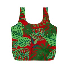 Leaves Leaf Nature Pattern Red Green Full Print Recycle Bag (m) by Cowasu