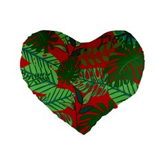 Leaves Leaf Nature Pattern Red Green Standard 16  Premium Flano Heart Shape Cushions