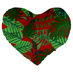 Leaves Leaf Nature Pattern Red Green Large 19  Premium Flano Heart Shape Cushions