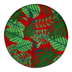 Leaves Leaf Nature Pattern Red Green Round Glass Fridge Magnet (4 Pack)