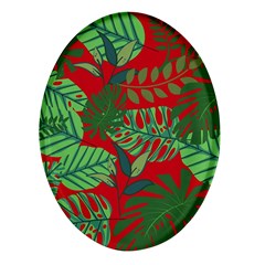 Leaves Leaf Nature Pattern Red Green Oval Glass Fridge Magnet (4 Pack) by Cowasu