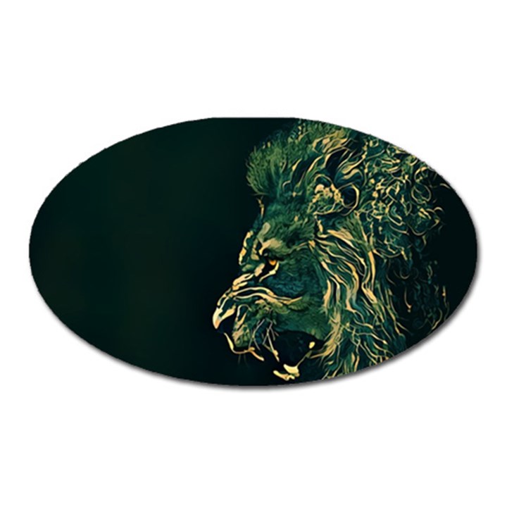 Angry Male Lion Oval Magnet