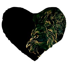 Angry Male Lion Large 19  Premium Heart Shape Cushions by Cowasu