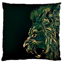 Angry Male Lion Large Premium Plush Fleece Cushion Case (two Sides) by Cowasu