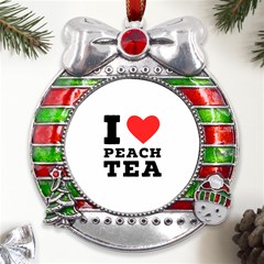 I Love Peach Tea Metal X mas Ribbon With Red Crystal Round Ornament by ilovewhateva