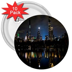 New York Night Central Park Skyscrapers Skyline 3  Buttons (10 Pack)  by Cowasu