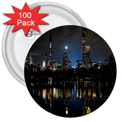 New York Night Central Park Skyscrapers Skyline 3  Buttons (100 Pack)  by Cowasu