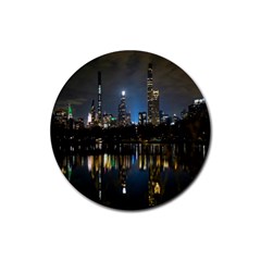 New York Night Central Park Skyscrapers Skyline Rubber Coaster (round) by Cowasu