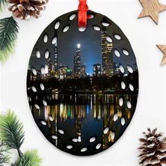 New York Night Central Park Skyscrapers Skyline Oval Filigree Ornament (two Sides) by Cowasu