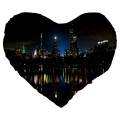 New York Night Central Park Skyscrapers Skyline Large 19  Premium Flano Heart Shape Cushions by Cowasu