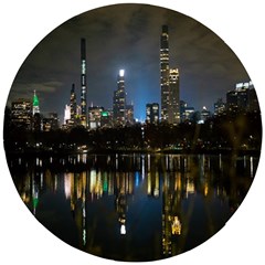 New York Night Central Park Skyscrapers Skyline Wooden Puzzle Round by Cowasu