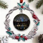 New York Night Central Park Skyscrapers Skyline Metal X mas Wreath Holly leaf Ornament Front