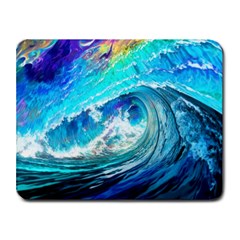 Tsunami Waves Ocean Sea Nautical Nature Water Painting Small Mousepad by Cowasu