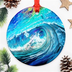 Tsunami Waves Ocean Sea Nautical Nature Water Painting Ornament (round) by Cowasu