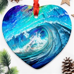 Tsunami Waves Ocean Sea Nautical Nature Water Painting Ornament (heart) by Cowasu