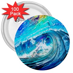 Tsunami Waves Ocean Sea Nautical Nature Water Painting 3  Buttons (100 Pack)  by Cowasu