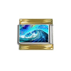 Tsunami Waves Ocean Sea Nautical Nature Water Painting Gold Trim Italian Charm (9mm) by Cowasu