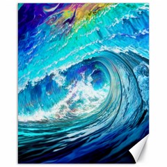 Tsunami Waves Ocean Sea Nautical Nature Water Painting Canvas 16  X 20  by Cowasu