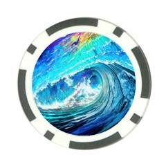 Tsunami Waves Ocean Sea Nautical Nature Water Painting Poker Chip Card Guard by Cowasu