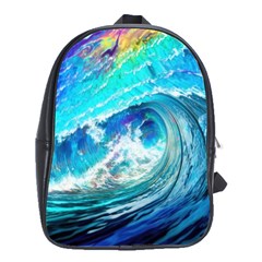 Tsunami Waves Ocean Sea Nautical Nature Water Painting School Bag (large) by Cowasu