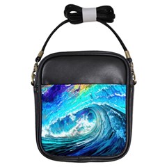 Tsunami Waves Ocean Sea Nautical Nature Water Painting Girls Sling Bag by Cowasu