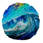 Tsunami Waves Ocean Sea Nautical Nature Water Painting Large 18  Premium Round Cushions Front