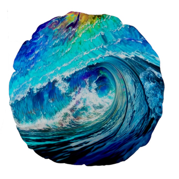 Tsunami Waves Ocean Sea Nautical Nature Water Painting Large 18  Premium Round Cushions