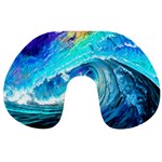 Tsunami Waves Ocean Sea Nautical Nature Water Painting Travel Neck Pillow Front