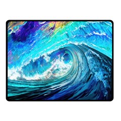 Tsunami Waves Ocean Sea Nautical Nature Water Painting Two Sides Fleece Blanket (small) by Cowasu