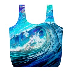 Tsunami Waves Ocean Sea Nautical Nature Water Painting Full Print Recycle Bag (l) by Cowasu