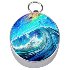 Tsunami Waves Ocean Sea Nautical Nature Water Painting Silver Compasses by Cowasu