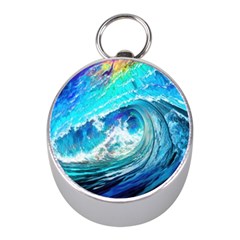 Tsunami Waves Ocean Sea Nautical Nature Water Painting Mini Silver Compasses by Cowasu