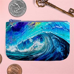 Tsunami Waves Ocean Sea Nautical Nature Water Painting Large Coin Purse by Cowasu